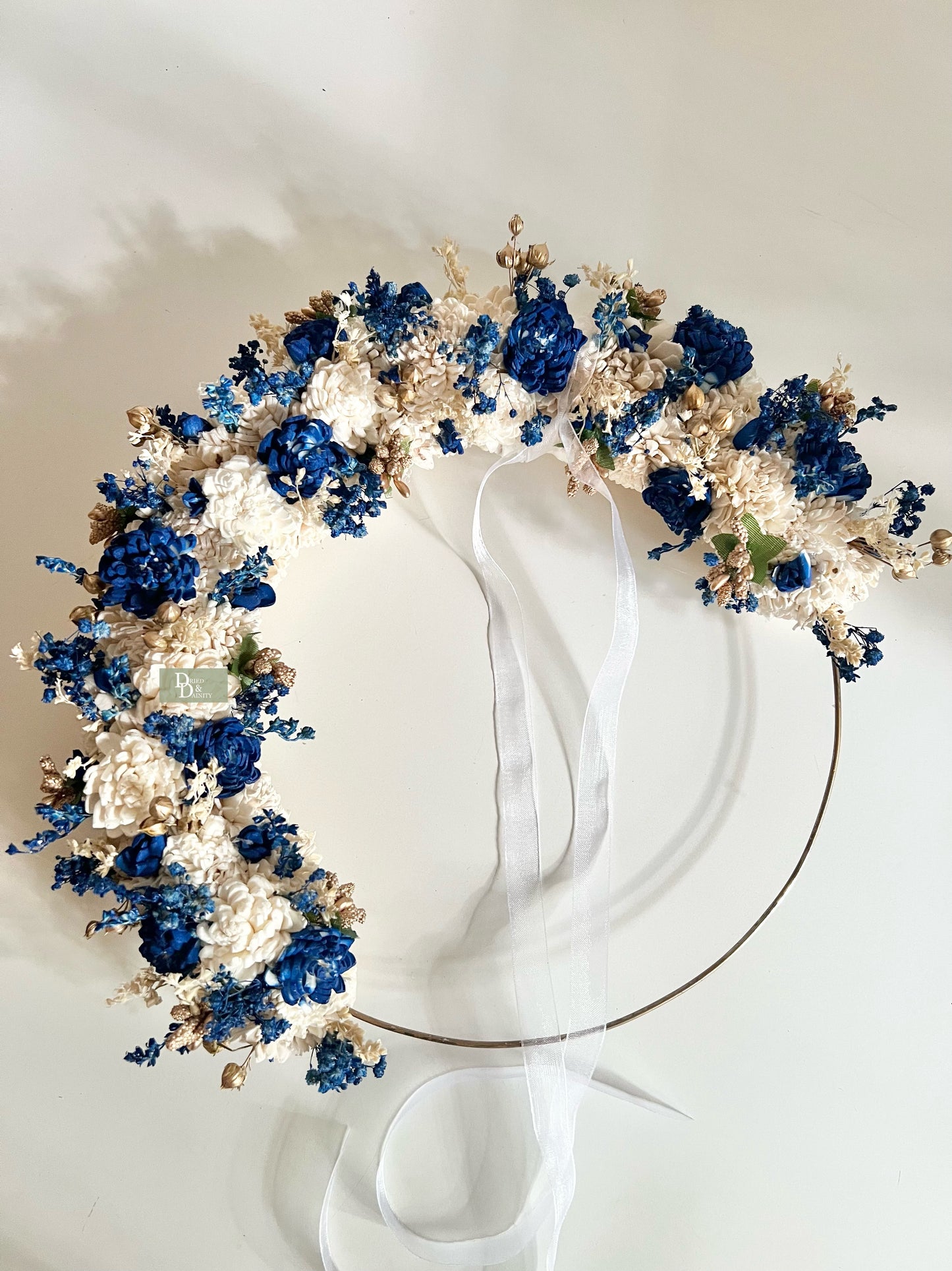NAVY BLUE & GOLD WREATH|Dried floral wreath
