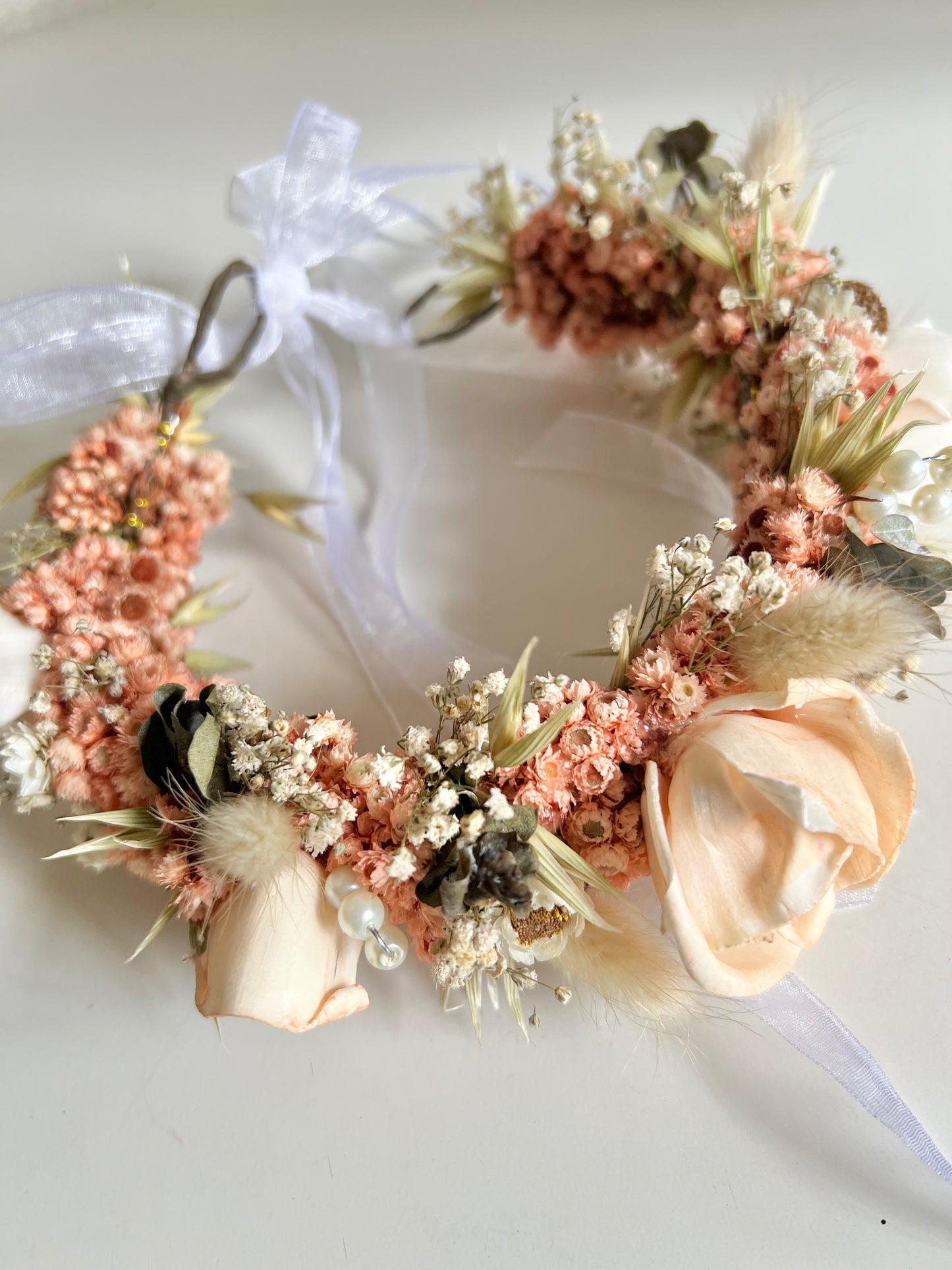 Peach Floral Tiara|Dried flower tiara|Real floral Tiara