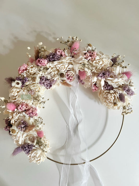PINK & PURPLE SOLA WREATH|Real dried floral wreath