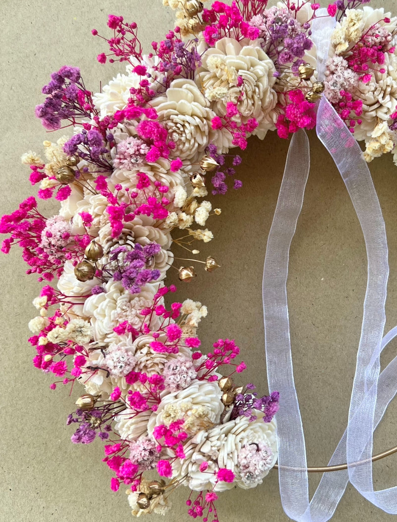 Fuchsia pink|Purple|Gold Sola wreath