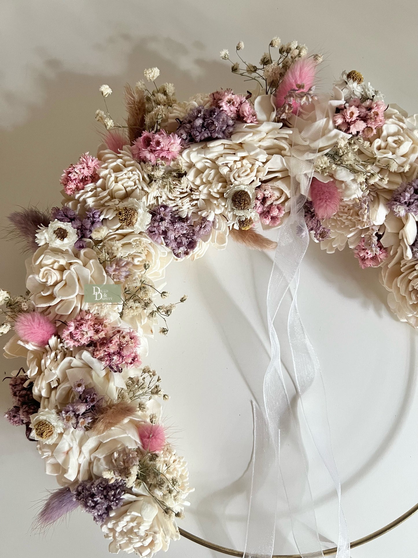 PINK & PURPLE SOLA WREATH|Real dried floral wreath