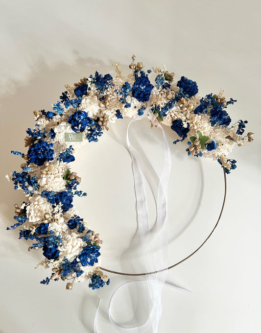 NAVY BLUE & GOLD WREATH|Dried floral wreath
