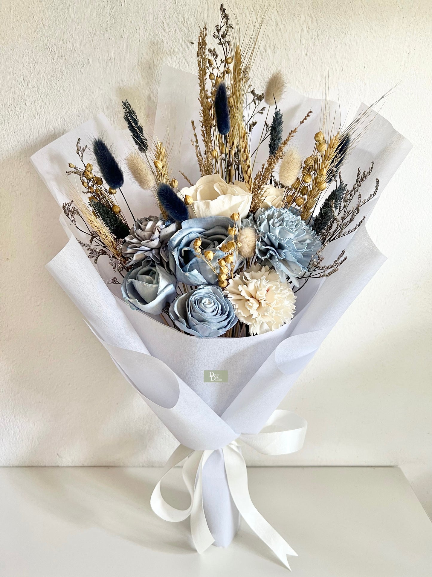 Bluebell Mist Bouquet/Real Dried Sola bouquet.