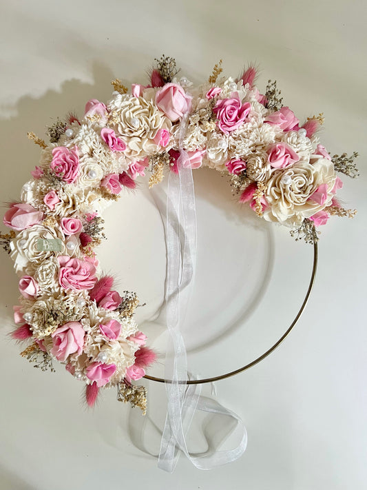 Baby pink Sola wreath/Dried Hoop