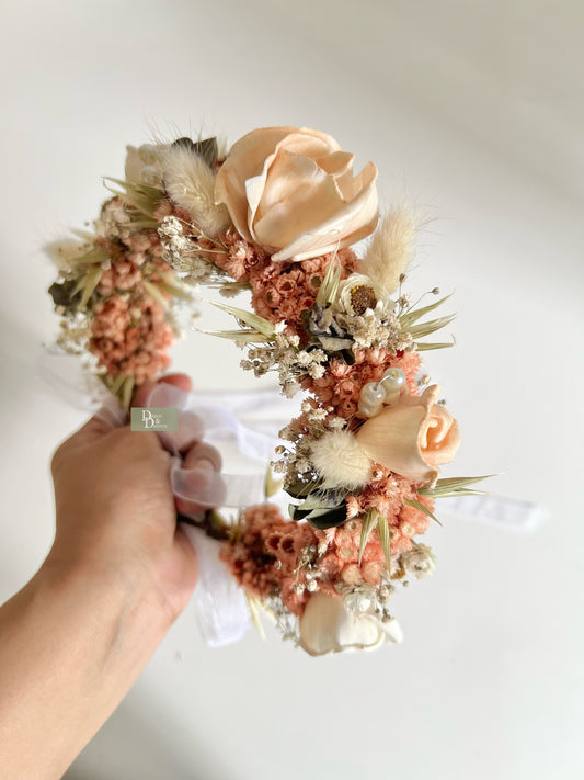 Peach Floral Tiara|Dried flower tiara|Real floral Tiara